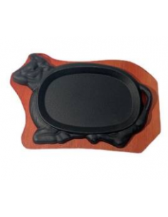 Plaque chauffant fonte sur assiette bois