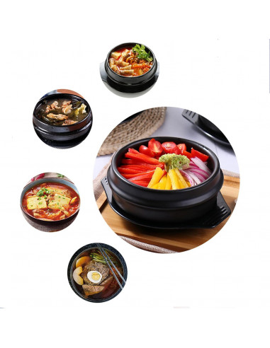 Bol coréen en Pierre pour bibimbap avec plateau noir
