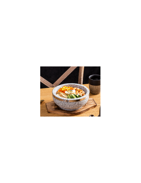 Bol En Pierre Bol Bibimbap avec Plateau Bois D18cm